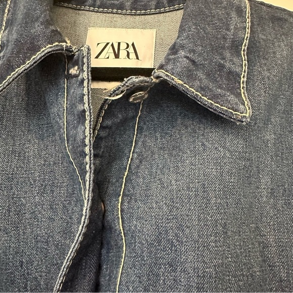 Zara Women’s Denim Snap Front Jacket Size Large Blue - Picture 4 of 9